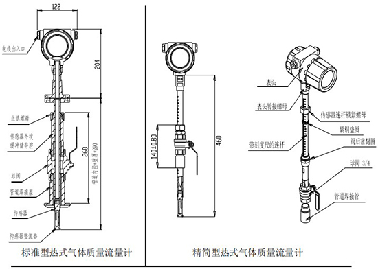 鍋爐用熱式質(zhì)量流量計插入式結構圖