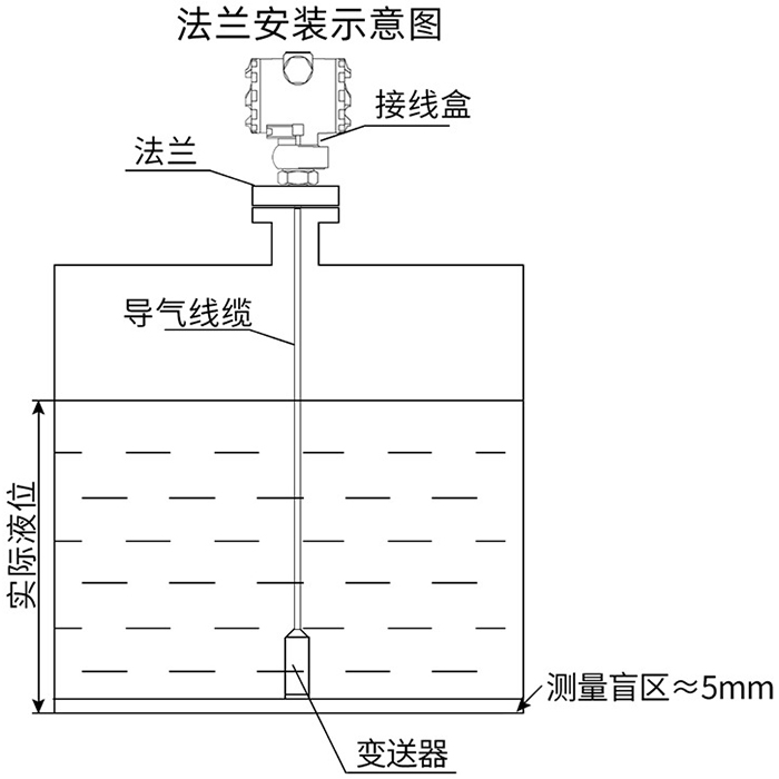 投入式差壓液位計法蘭安裝示意圖