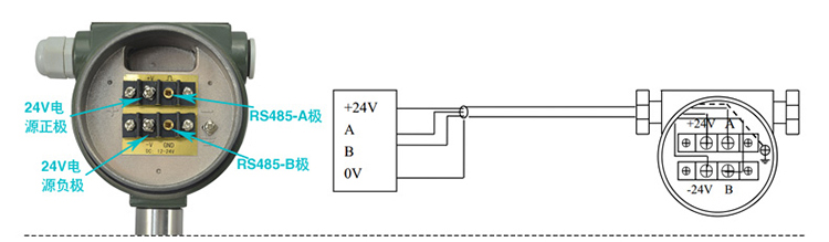 帶RS-485通訊遠(yuǎn)傳渦街流量計的配線設(shè)計圖